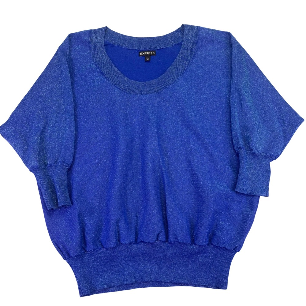 Express Sweater Women's Small Blue Sparkle Dolman Sleeve Top Half‎ Sleeve Party